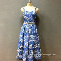 Women's cotton blue leaf top and dress